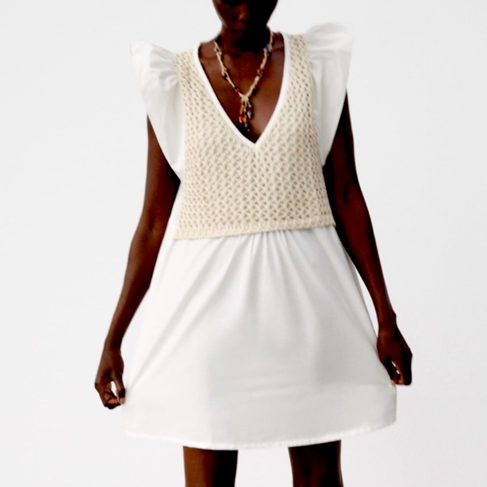 Zara White and Cream Mini Dress